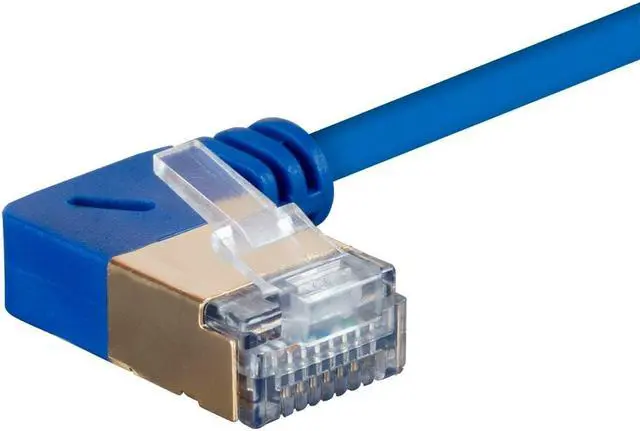 Alt view image 3 of 4 - Monoprice SlimRun Cat6A Ethernet Network Cable/Cord - Blue - 2ft | 90 Degree Angled, 36AWG, S/STP