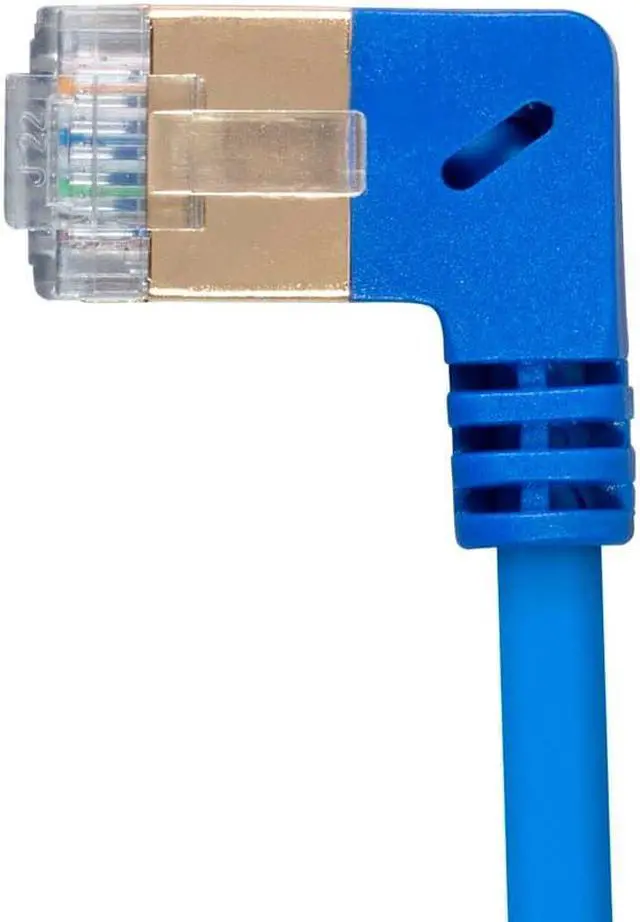Alt view image 4 of 4 - Monoprice SlimRun Cat6A Ethernet Network Cable/Cord - Blue - 3 Feet | 90 Degree Angled, 36AWG, S/STP