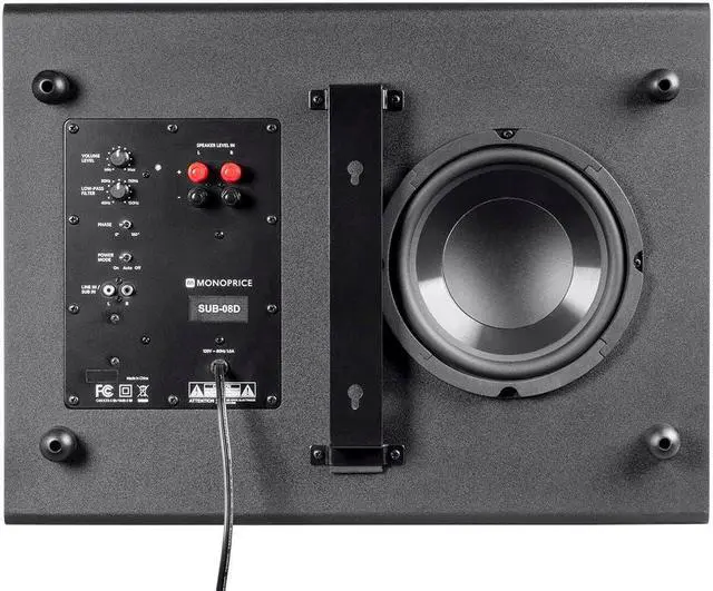 Alt view image 5 of 7 - Monoprice SSW-8 Powered Slim 8 Inch Subwoofer - Black | 100 Watt, Low Profile, Powerful Amp, Low pass