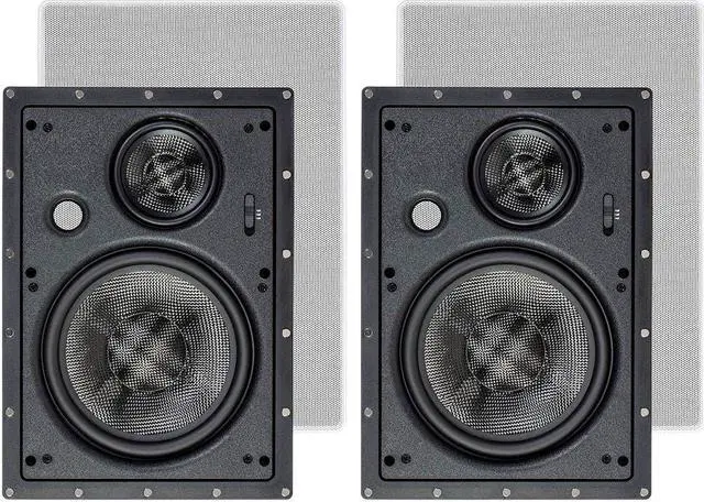 Main image of Monoprice 3-Way Carbon Fiber In Wall Speakers - 8 Inch (Pair) With Paintable Magnetic Grille For Home Theater - Alpha Series