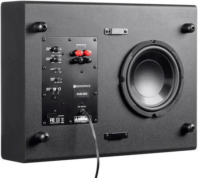 Alt view image 2 of 7 - Monoprice SSW-8 Powered Slim 8 Inch Subwoofer - Black | 100 Watt, Low Profile, Powerful Amp, Low pass
