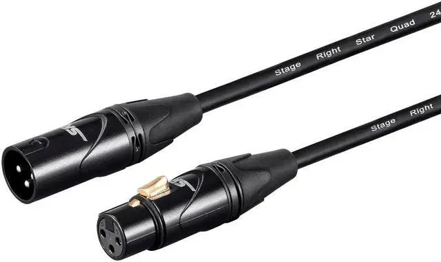 Main image of Monoprice Starquad XLR Microphone Cable - 15 Feet - Black | XLR-M to XLR-F, 24AWG, Optimized for Analog Audio - Gold Contacts - Stage Right Series