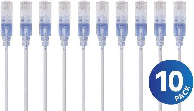 Main image of Monoprice Cat6A Ethernet Network Patch Cable - 25 Feet - White | 10-Pack, 10G - SlimRun Series