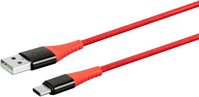 Alt view image 2 of 6 - Monoprice Nylon Braided USB C to USB A 2.0 Cable - 1.5 Feet - Red | Type C, Durable, Fast Charge for Samsung Galaxy S10/ Note 8, LG V20 and - AtlasFlex Series