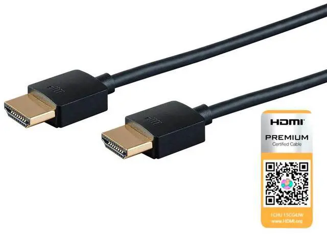 Alt view image 2 of 5 - Monoprice HDMI Cable - 1 Feet - Black| Certified Premium, 4K@60Hz, HDR, 18Gbps, 36AWG, YUV, 4:4:4, Compatible with UHD TV and More - Ultra Slim Series