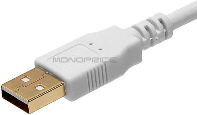 Alt view image 2 of 8 - Monoprice USB 2.0 Cable - 6 Feet - White | USB Type-A Male to USB Type-B Male, 28/24AWG, Gold Plated