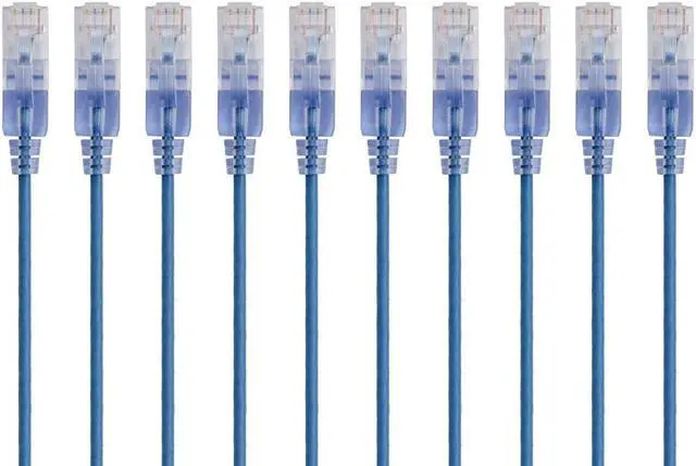 Alt view image 2 of 7 - Monoprice SlimRun Cat6A Ethernet Patch Cable - Network Internet Cord - RJ45, 550Mhz, UTP, Pure Bare Copper Wire, 10G, 30AWG, 3ft, Blue, 10-Pack