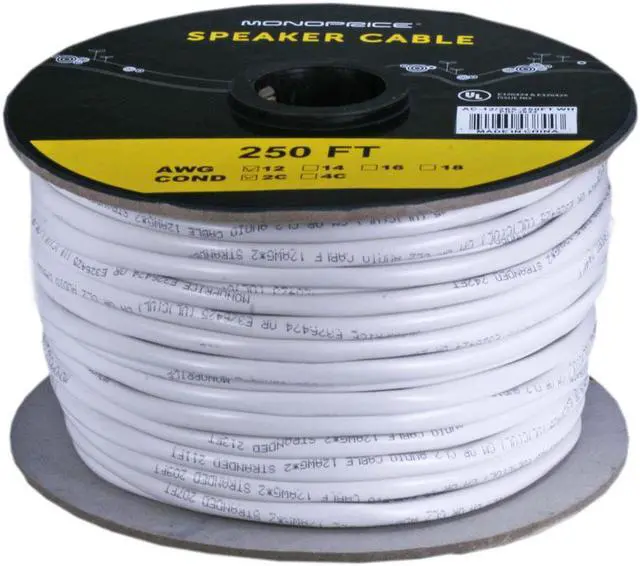 Alt view image 2 of 7 - Monoprice Access Series 12 Gauge AWG CL2 Rated 2 Conductor Speaker Wire / Cable - 250ft Fire Safety In Wall Rated, Jacketed In White PVC Material 99.9% Oxygen-Free Pure Bare Copper