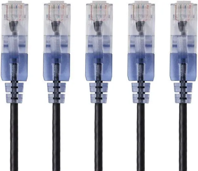 Main image of Monoprice SlimRun Cat6A Ethernet Patch Cable - Network Internet Cord - RJ45, 550Mhz, UTP, Pure Bare Copper Wire, 10G, 30AWG, 3ft, Black, 5-Pack