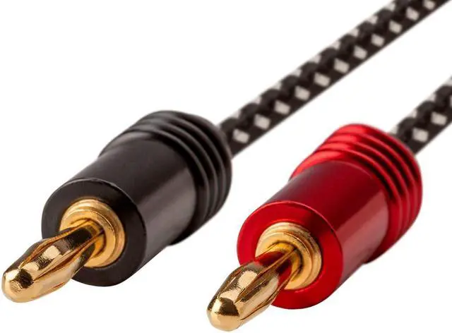 Alt view image 2 of 9 - Monoprice Affinity Premium 14 Gauge AWG Braided Speaker Wire / Cable - 6ft Black with Gold Plated Banana Plug Connectors and Oxygen-Free Copper Conductors
