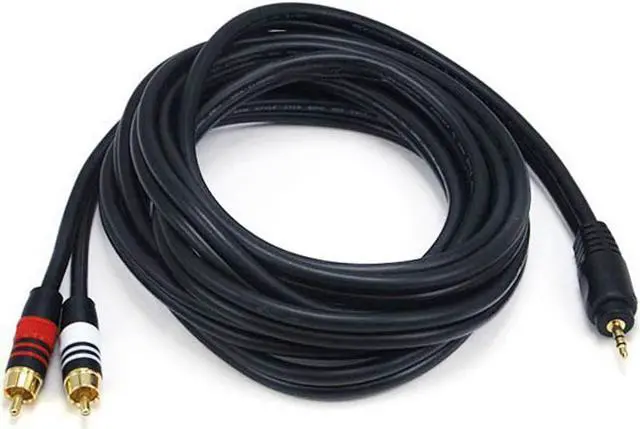 Main image of Monoprice 10ft Premium 3.5mm Stereo Male to 2RCA Male 22AWG Cable (Gold Plated) - Black
