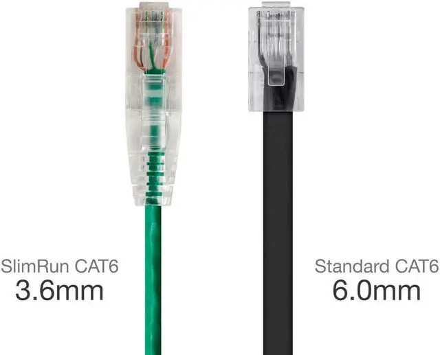 Alt view image 3 of 7 - Monoprice Cat6 Ethernet Patch Cable - 0.5ft - Green, Snagless RJ45 Stranded 550MHz UTP CMR Riser Rated Pure Bare Copper Wire 28AWG - SlimRun Series
