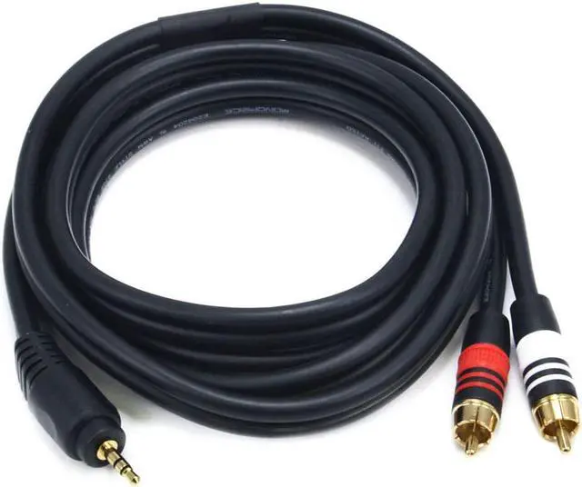 Main image of Monoprice 6ft Premium 3.5mm Stereo Male to 2RCA Male 22AWG Cable (Gold Plated) - Black