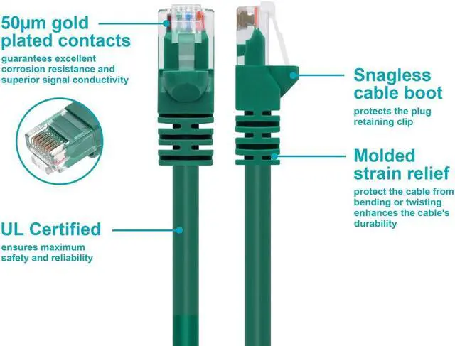 Alt view image 4 of 20 - Monoprice Cat6 Ethernet Patch Cable - 7 Feet - Green | Network Internet Cord - RJ45, Stranded, 550Mhz, UTP, Pure Bare Copper Wire, 24AWG