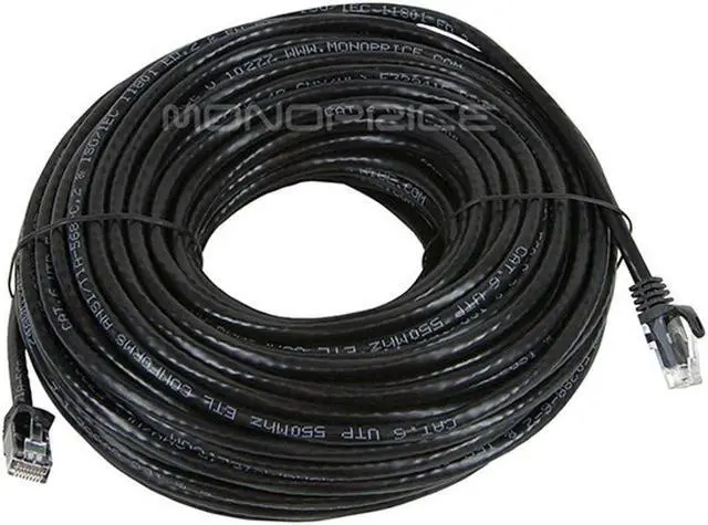 Alt view image 2 of 13 - Monoprice Cat6 Ethernet Patch Cable - 100 Feet - Black | Network Internet Cord - RJ45, Stranded, 550Mhz, UTP, Pure Bare Copper Wire, 24AWG - Flexboot Series