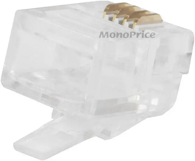 Alt view image 2 of 9 - Monoprice 6P4C RJ11 Plug (50 Pieces/Pack) Clear Plastic Housing For Stranded Wire, Round Phone Cables