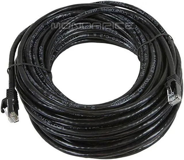 Alt view image 3 of 13 - Monoprice Cat6 Ethernet Patch Cable - 50 Feet - Black | Network Internet Cord - RJ45, Stranded, 550Mhz, UTP, Pure Bare Copper Wire, 24AWG - Flexboot Series