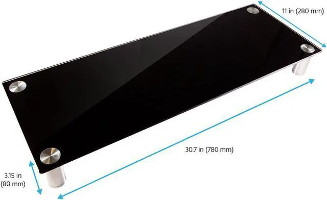 Alt view image 6 of 18 - Monoprice Large Multimedia Desktop Stand - Black Glass (30.8 x 11in) Stand & Riser, Desktop TV Stand, Dual Monitors w/ Height Adjustable Legs