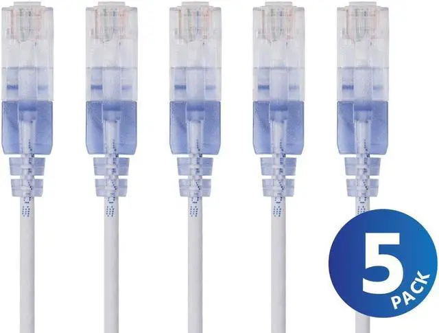 Main image of Monoprice Cat6A Ethernet Network Patch Cable - 50 Feet - White | 5-Pack, 10G - SlimRun Series