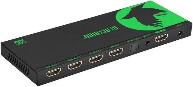 Alt view image 4 of 19 - Monoprice Blackbird 4K 1x4 HDMI Splitter, Supports HDMI 2.0, HDCP 2.2, 4K@60Hz, YCbCr 4:4:4, Featuring 4K to 1080p Downscaling