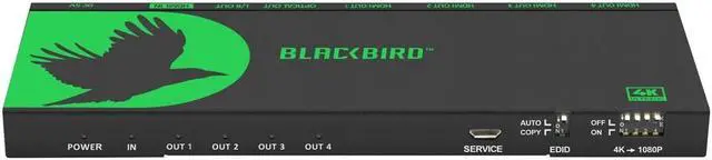 Alt view image 3 of 19 - Monoprice Blackbird 4K 1x4 HDMI Splitter, Supports HDMI 2.0, HDCP 2.2, 4K@60Hz, YCbCr 4:4:4, Featuring 4K to 1080p Downscaling