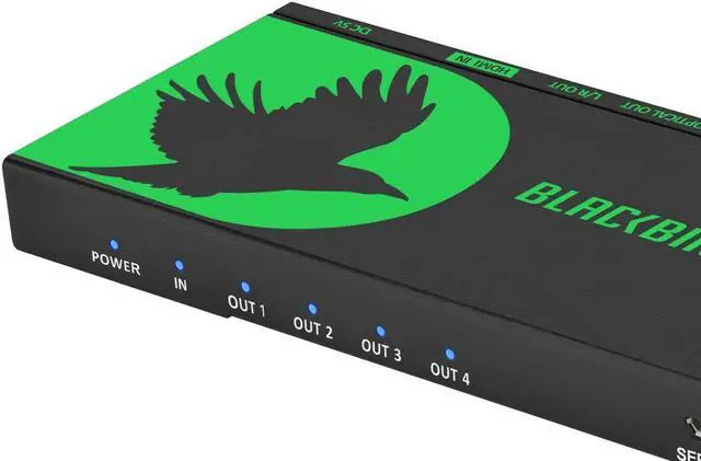 Alt view image 2 of 19 - Monoprice Blackbird 4K 1x4 HDMI Splitter, Supports HDMI 2.0, HDCP 2.2, 4K@60Hz, YCbCr 4:4:4, Featuring 4K to 1080p Downscaling