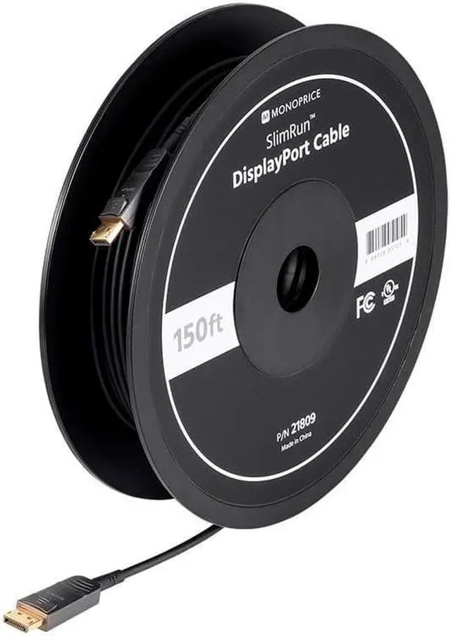 Alt view image 2 of 6 - Monoprice AV DisplayPort Cable - 100 Feet, 32.4Gbps, 8K@30Hz, 5K@60Hz, 4K@120Hz, Fiber Optic, AOC - SlimRun Series