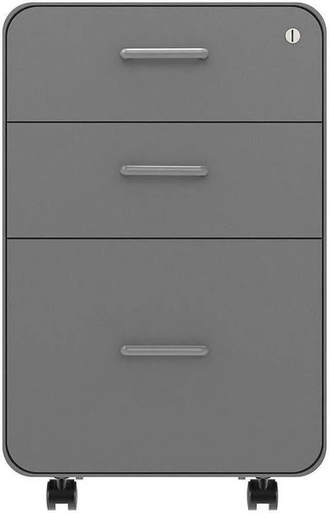 Alt view image 5 of 6 - Monoprice Round Corner 3-Drawer File Cabinet - Gray With Lockable Drawer - Workstream Collection