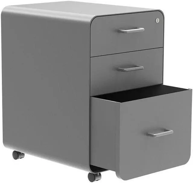 Alt view image 2 of 6 - Monoprice Round Corner 3-Drawer File Cabinet - Gray With Lockable Drawer - Workstream Collection