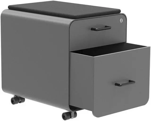 Alt view image 4 of 6 - Monoprice Round Corner 2-Drawer File Cabinet - Gray, Lockable With Seat Cushion - Workstream Collection