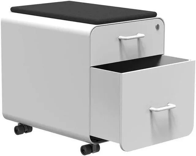 Alt view image 2 of 6 - Monoprice Round Corner 2-Drawer File Cabinet - White, Lockable With Seat Cushion - Workstream Collection