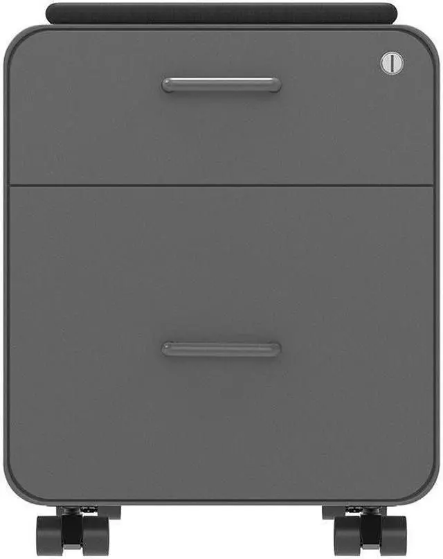 Alt view image 2 of 6 - Monoprice Round Corner 2-Drawer File Cabinet - Gray, Lockable With Seat Cushion - Workstream Collection