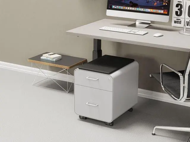 Alt view image 5 of 6 - Monoprice Round Corner 2-Drawer File Cabinet - White, Lockable With Seat Cushion - Workstream Collection