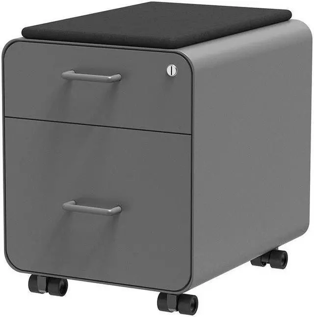 Alt view image 3 of 6 - Monoprice Round Corner 2-Drawer File Cabinet - Gray, Lockable With Seat Cushion - Workstream Collection