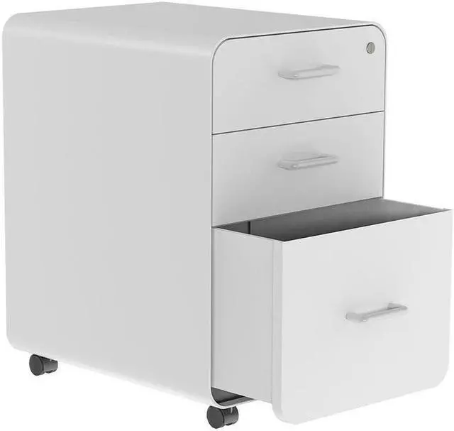 Alt view image 2 of 6 - Monoprice Round Corner 3-Drawer File Cabinet - White With Lockable Drawer - Workstream Collection