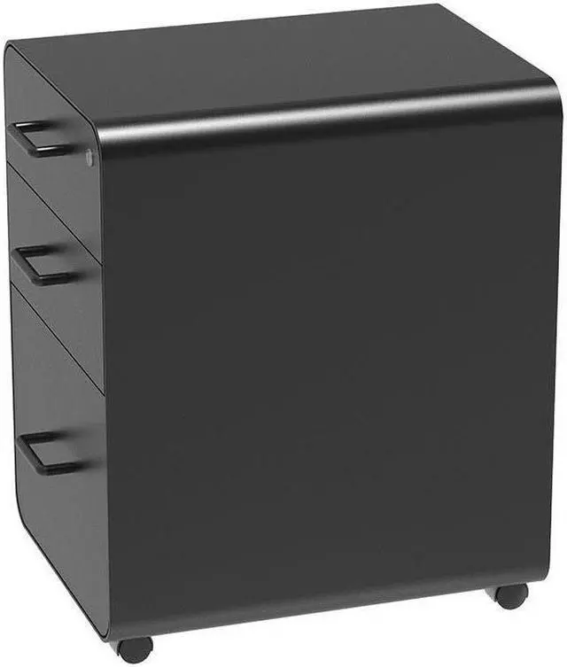Alt view image 3 of 6 - Monoprice Round Corner 3-Drawer File Cabinet - Black With Lockable Drawer - Workstream Collection