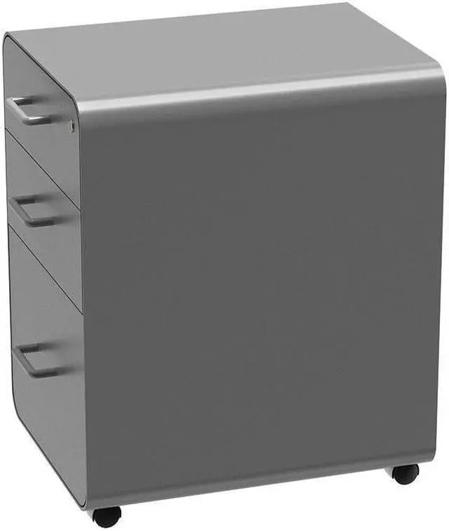 Alt view image 3 of 6 - Monoprice Round Corner 3-Drawer File Cabinet - Gray With Lockable Drawer - Workstream Collection