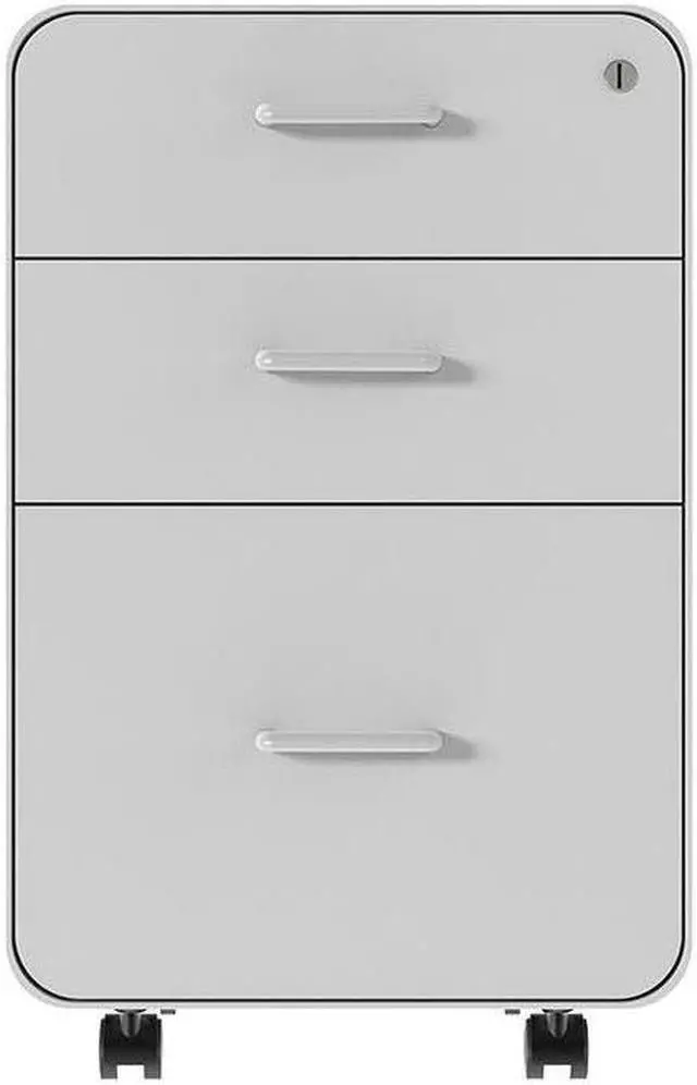 Alt view image 5 of 6 - Monoprice Round Corner 3-Drawer File Cabinet - White With Lockable Drawer - Workstream Collection