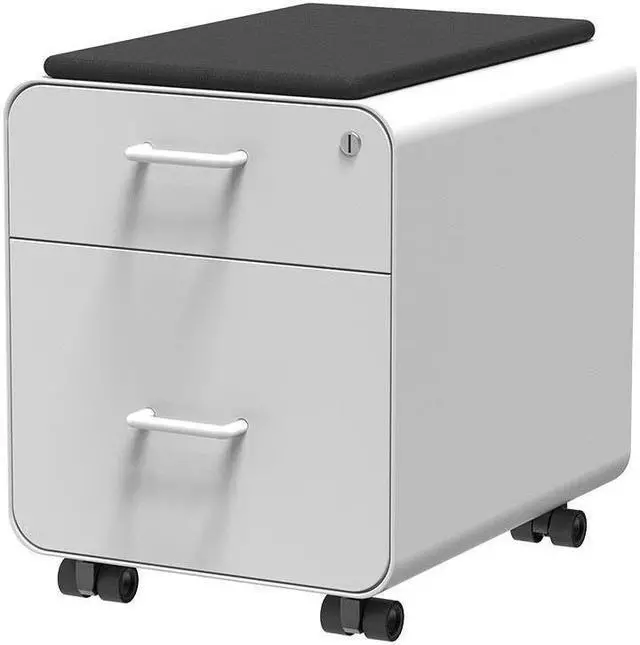 Main image of Monoprice Round Corner 2-Drawer File Cabinet - White, Lockable With Seat Cushion - Workstream Collection