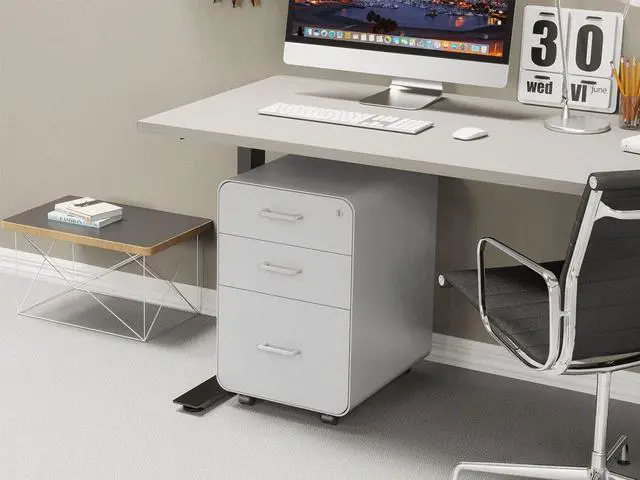 Alt view image 6 of 6 - Monoprice Round Corner 3-Drawer File Cabinet - White With Lockable Drawer - Workstream Collection