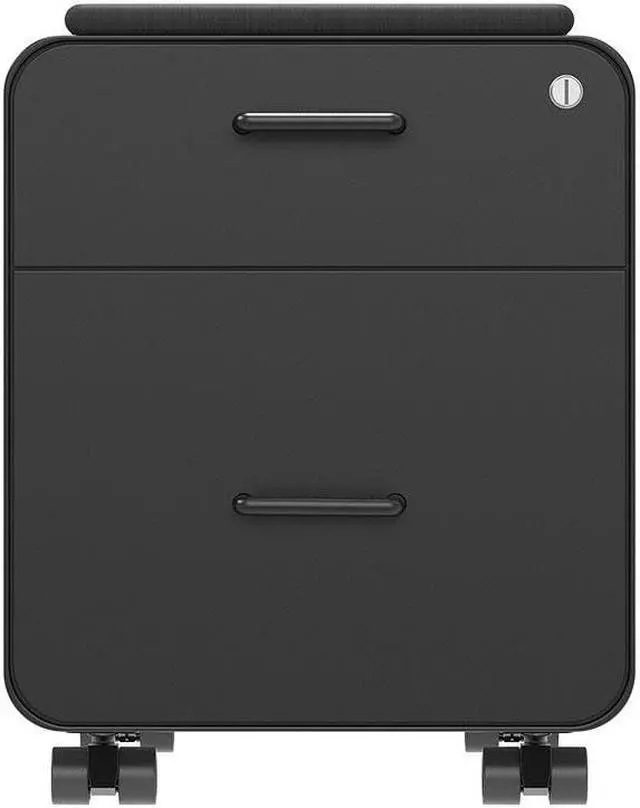 Alt view image 5 of 6 - Monoprice Round Corner 2-Drawer File Cabinet - Black, Lockable With Seat Cushion - Workstream Collection