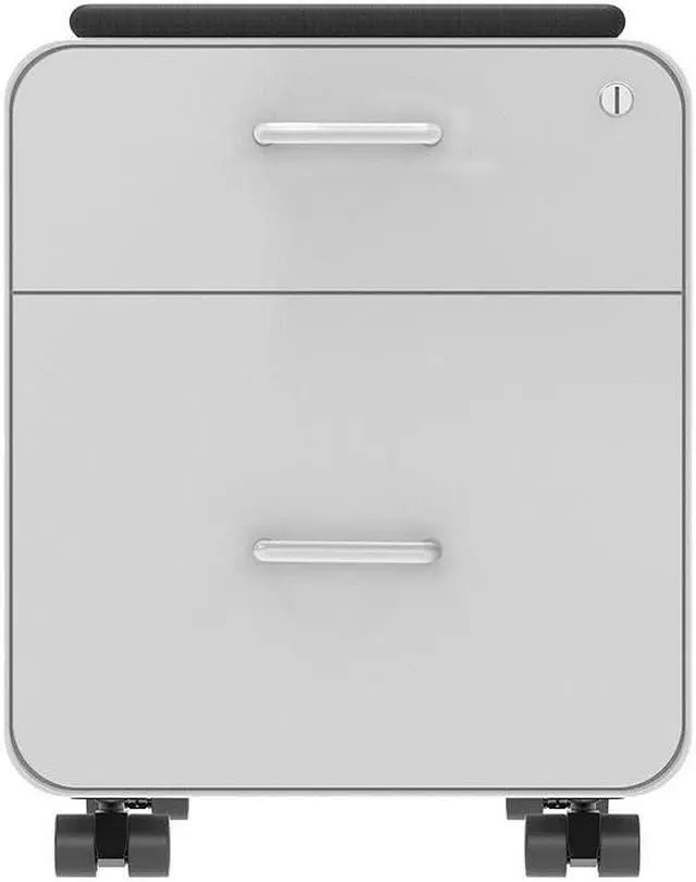 Alt view image 4 of 6 - Monoprice Round Corner 2-Drawer File Cabinet - White, Lockable With Seat Cushion - Workstream Collection