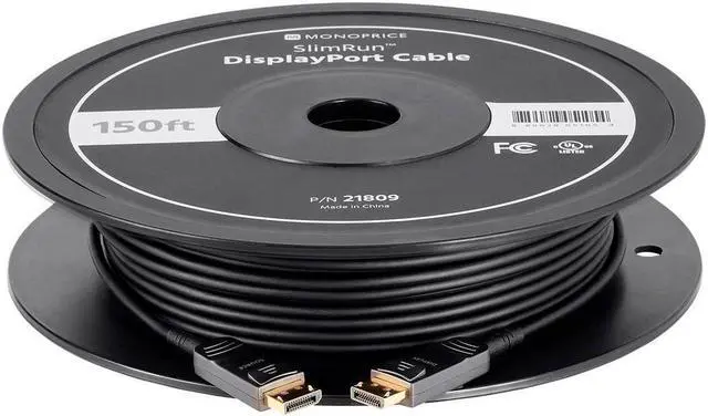 Alt view image 4 of 6 - Monoprice AV DisplayPort Cable - 100 Feet, 32.4Gbps, 8K@30Hz, 5K@60Hz, 4K@120Hz, Fiber Optic, AOC - SlimRun Series