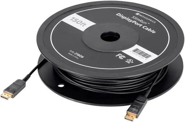 Alt view image 5 of 6 - Monoprice DisplayPort Cable - 50 feet | 32.4Gbps, 8K@30Hz, 5K@60Hz, 4K@120Hz, Fiber Optic, AOC - SlimRun AV Series