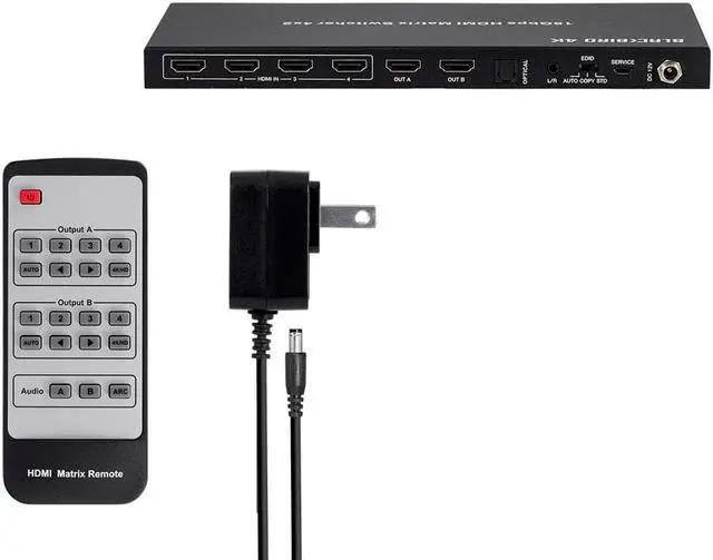 Alt view image 6 of 9 - Monoprice Blackbird 4K HDMI Matrix, 4x2, HDR, 18G, 4K@60Hz, YCbCr 4:4:4, EDID, Coaxial Audio, Powered Switch, Control Remote