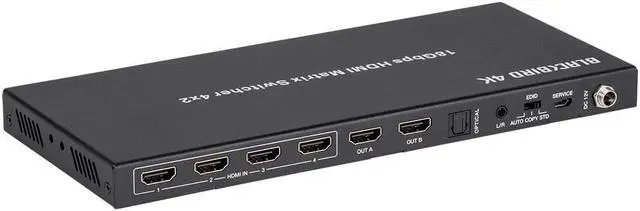 Alt view image 2 of 9 - Monoprice Blackbird 4K HDMI Matrix, 4x2, HDR, 18G, 4K@60Hz, YCbCr 4:4:4, EDID, Coaxial Audio, Powered Switch, Control Remote