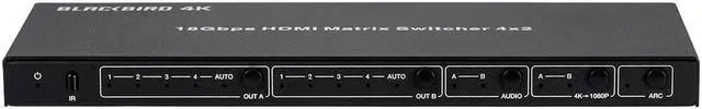 Alt view image 3 of 9 - Monoprice Blackbird 4K HDMI Matrix, 4x2, HDR, 18G, 4K@60Hz, YCbCr 4:4:4, EDID, Coaxial Audio, Powered Switch, Control Remote