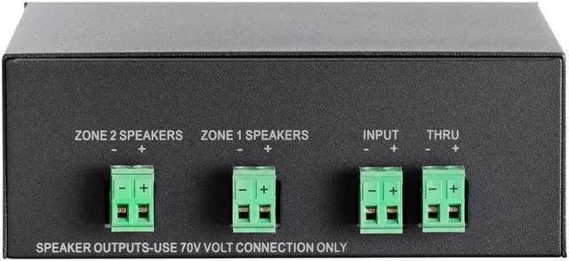 Alt view image 4 of 6 - Monoprice SS2V70 70V 2-Zone Speaker Selector, 100-Watt, Individual On/Off Switch and Volume Control, Single 2-Conductor Input