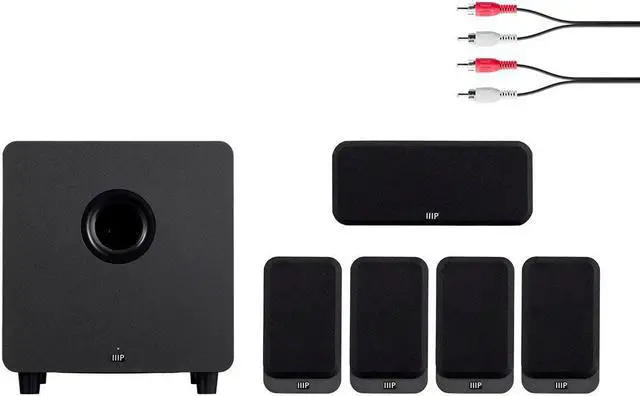 Alt view image 6 of 6 - Monoprice HT-35 Premium 5.1-Channel Home Theater System - Charcoal, With Powered Subwoofer, Low Profile Speaker Grilles, Secure Mounting Option