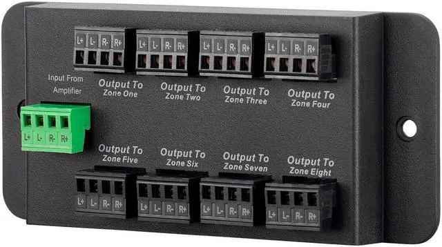 Main image of Monoprice 8 Zone Single Input Speaker Distribution Hub, Connect Up to 8 Pairs of Speakers to A Single Amplifier or Receiver